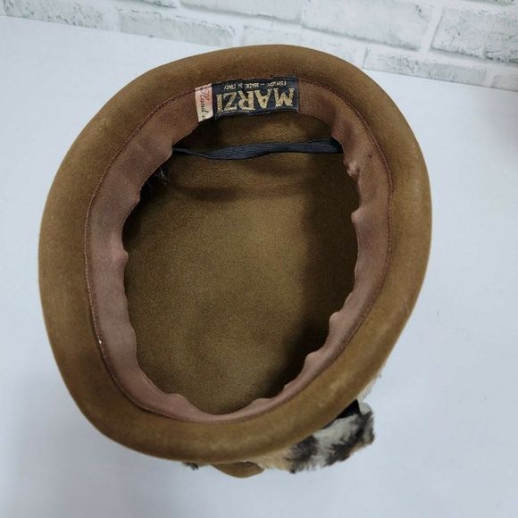Vintage MARZI Firenze Designer Brown Felt Cloche Hat Faux Fur Leopard Italy - Picture 9 of 10